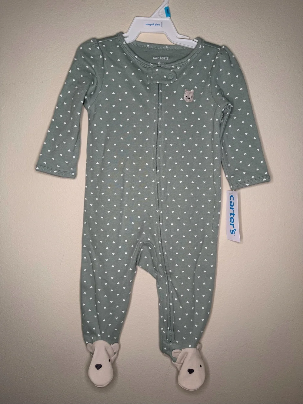 Carter's Mint Green Heart-Print Footed One-Piece